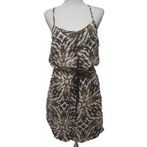 Cynthia Rowley Womens Dress Black White Brown 100% Linen Animal Print Size 6